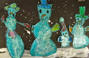 snowman night time collage