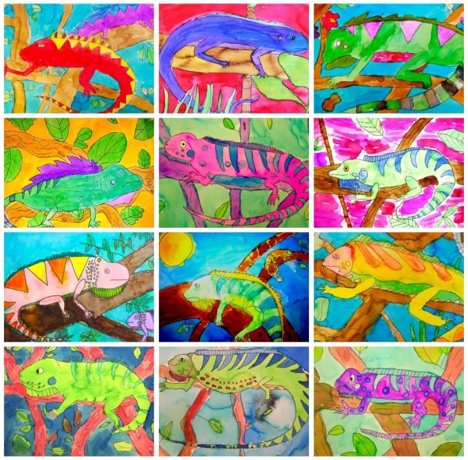 How to draw & paint a chameleon. Art project for kids.