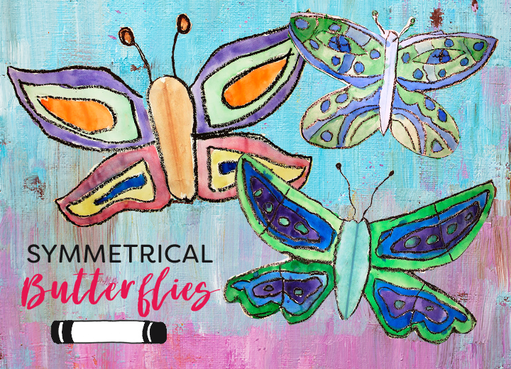 How to make symmetrical butterflies using oil pastels and watercolors