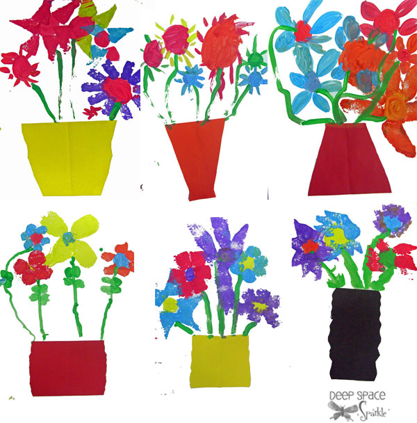 Vase and Stamped Flowers Art