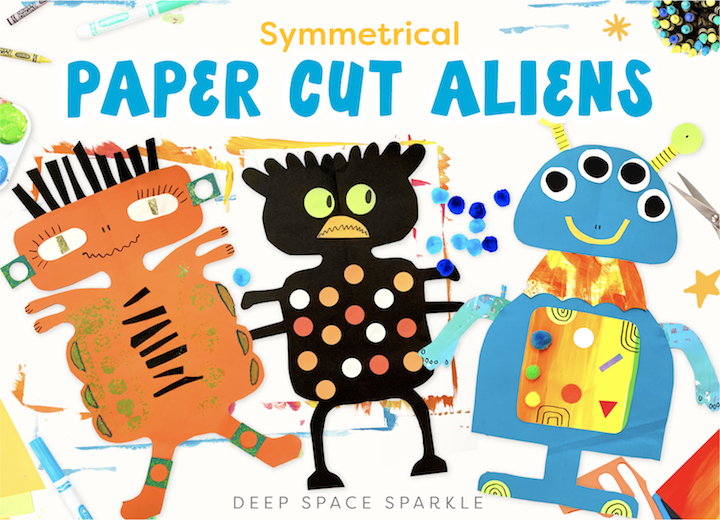 Symmetrical Paper Cut Aliens art project for kids