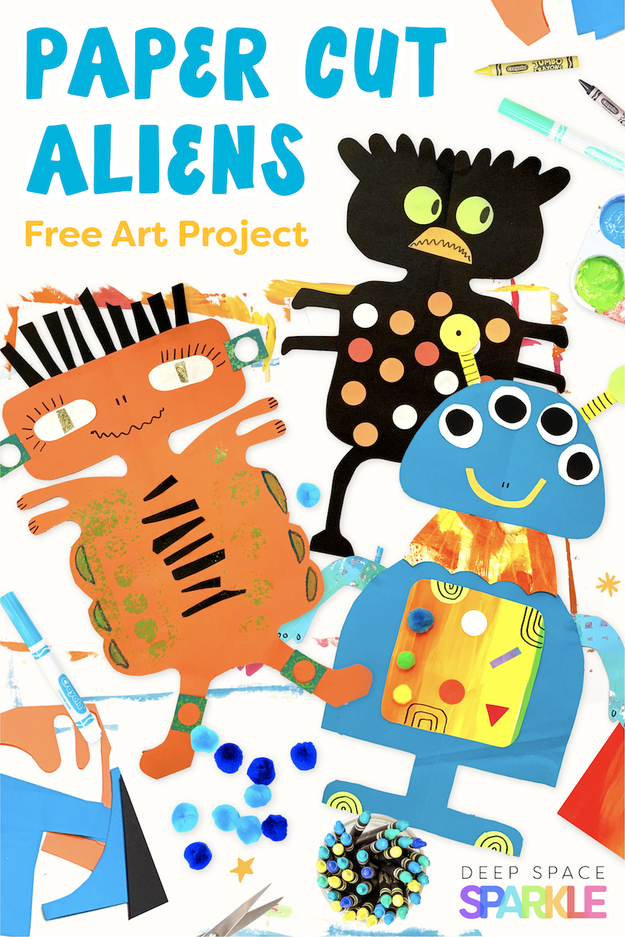 Symmetrical Paper Cut Aliens art project for kids