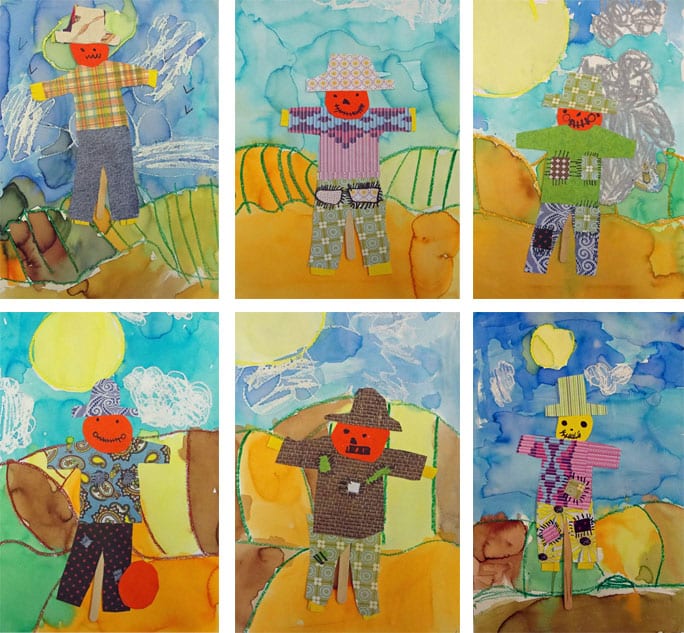 Scarecrow art project for kids: two paint choices creates two options for lessons