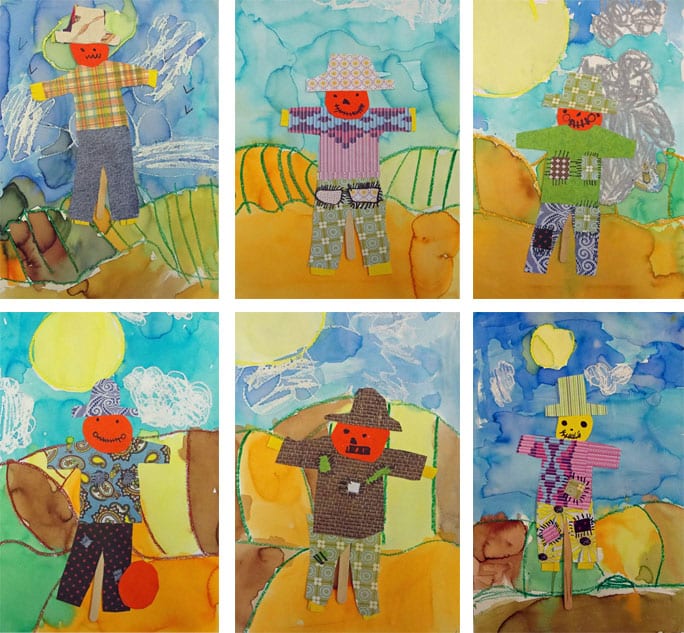Scarecrow art project for kids: two paint choices creates two options for lessons