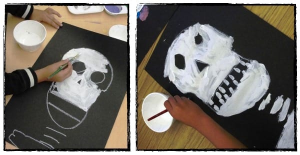 Painting the sugar skull in the classroom