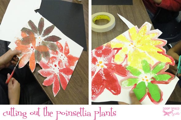 Cutting out the plants- Poinsettia Plant Mixed-Media 