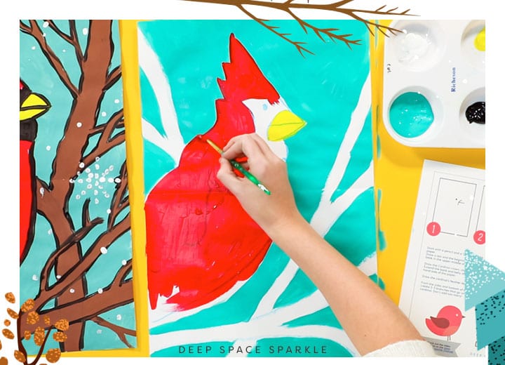 winter cardinal painting the bird red project for kids art craft step 2