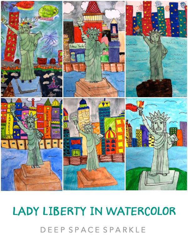 Lady Liberty in Watercolor Art Lesson Gallery