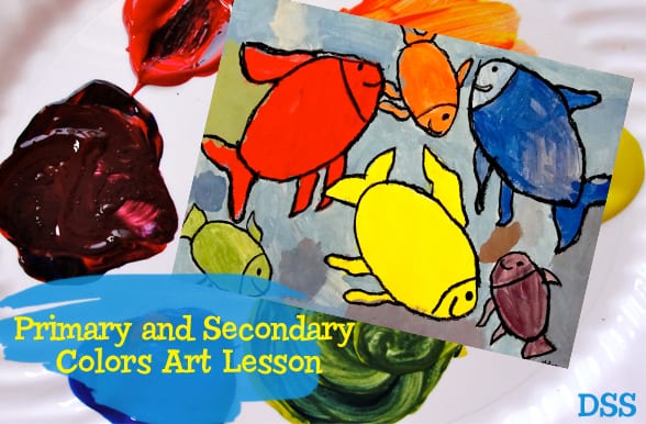 Teach children how to make secondary colors with primary colors: Colorwheel Fish Art Project