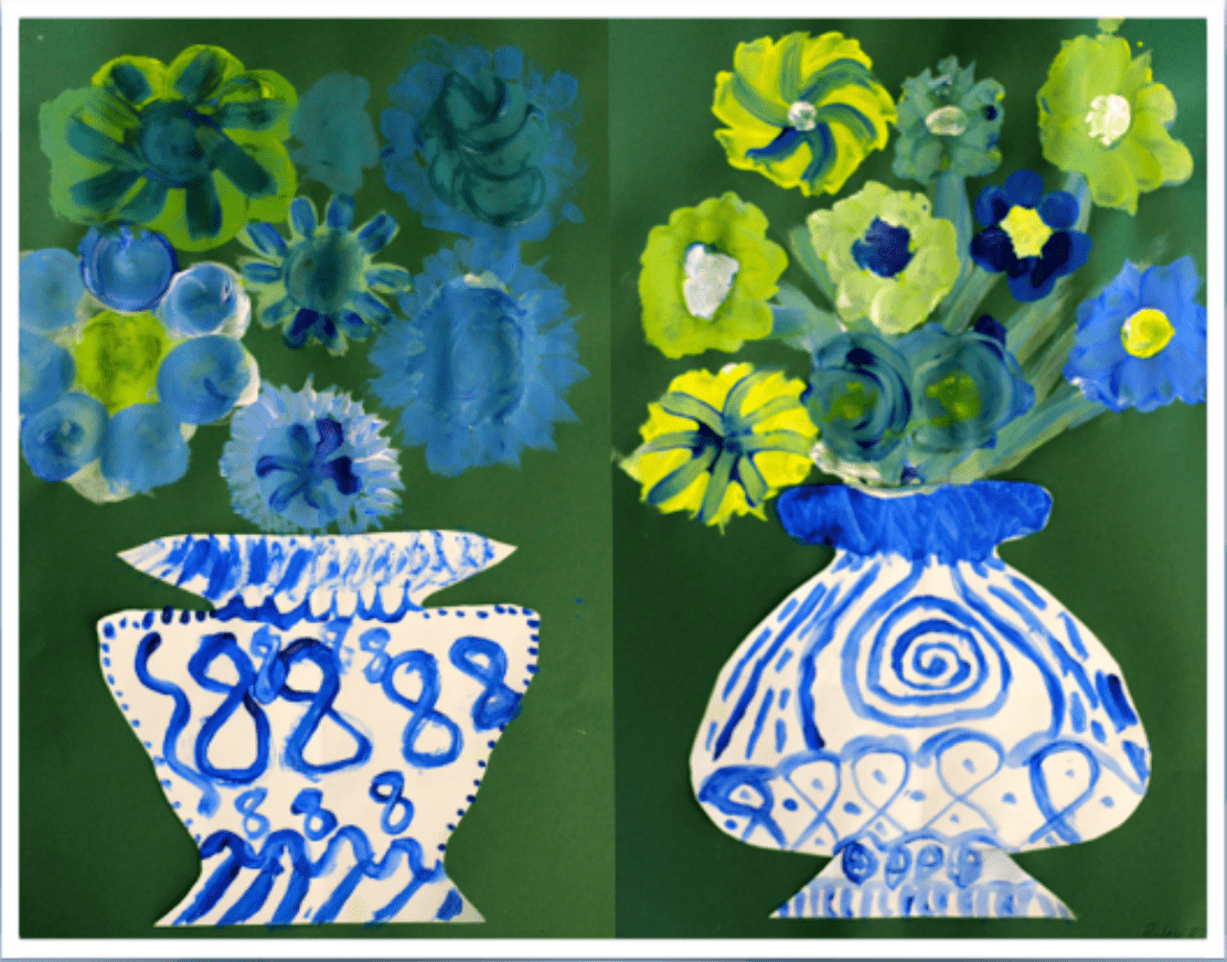 Chinese vases art lesson with tempera paint