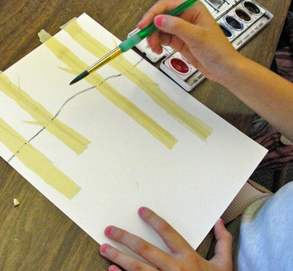 A birch tree art project for older kids that teaches multiple watercolor art technqiues. Perfect for elementary kids in fifth and sixth grade.