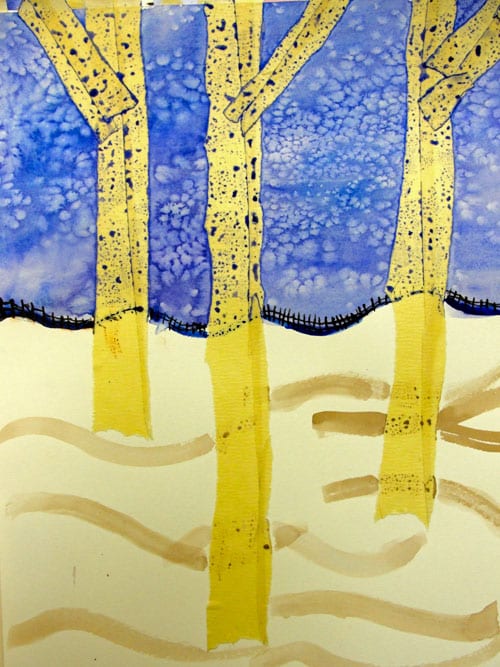 A birch tree art project for older kids that teaches multiple watercolor art technqiues. Perfect for elementary kids in fifth and sixth grade.