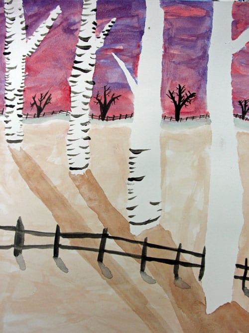 A birch tree art project for older kids that teaches multiple watercolor art technqiues. Perfect for elementary kids in fifth and sixth grade.