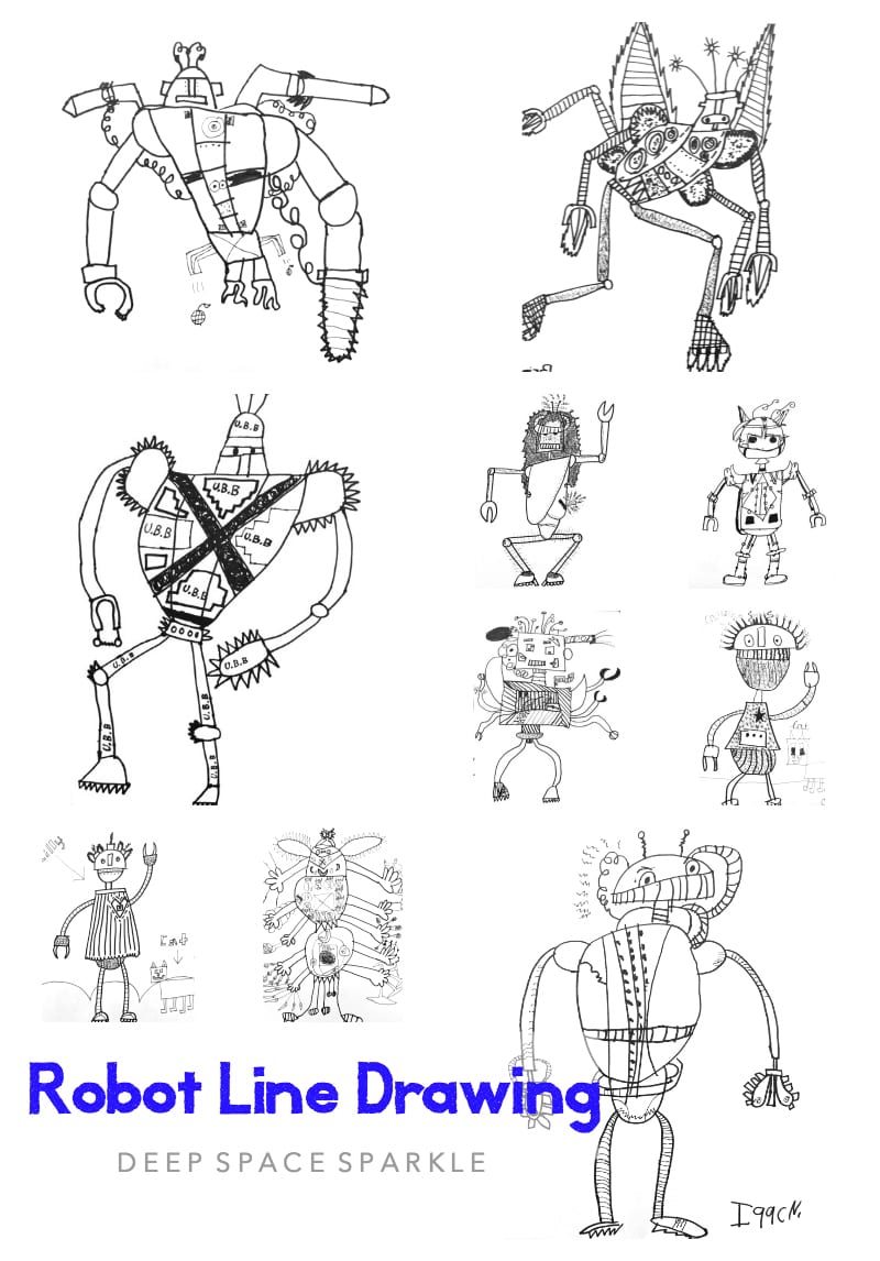 Robot Line Drawing Art Lesson Gallery