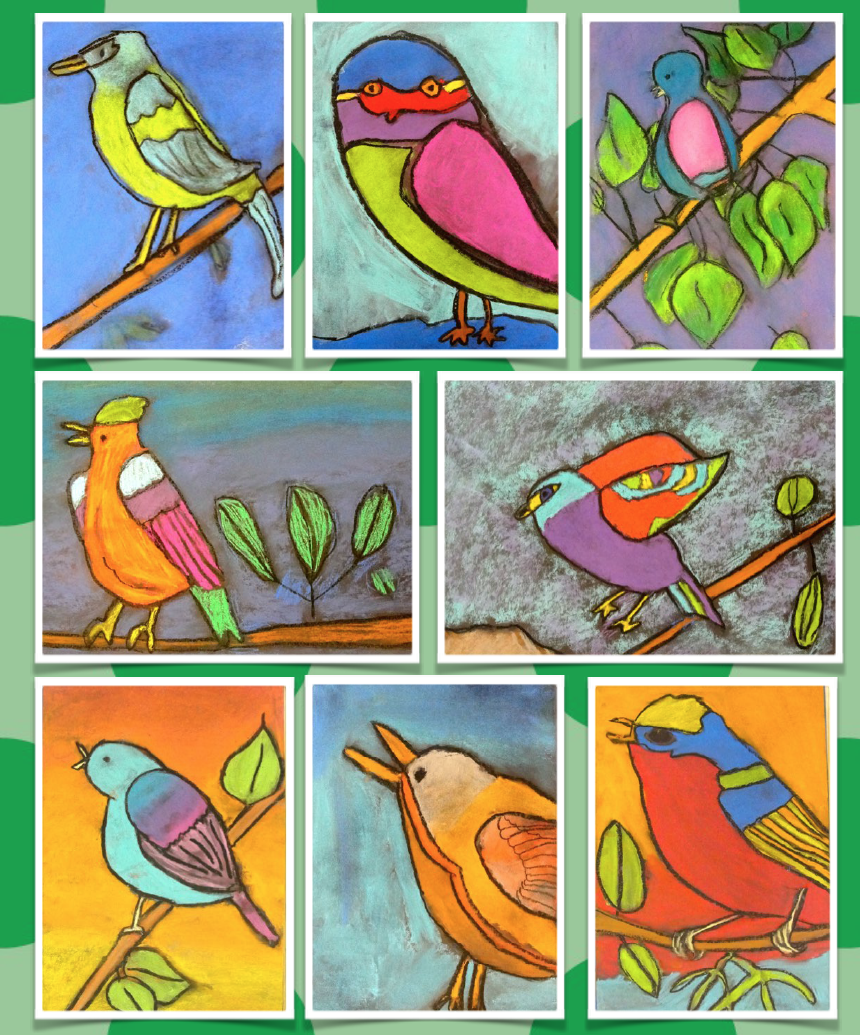 How to draw a bird and color with chalk pastels