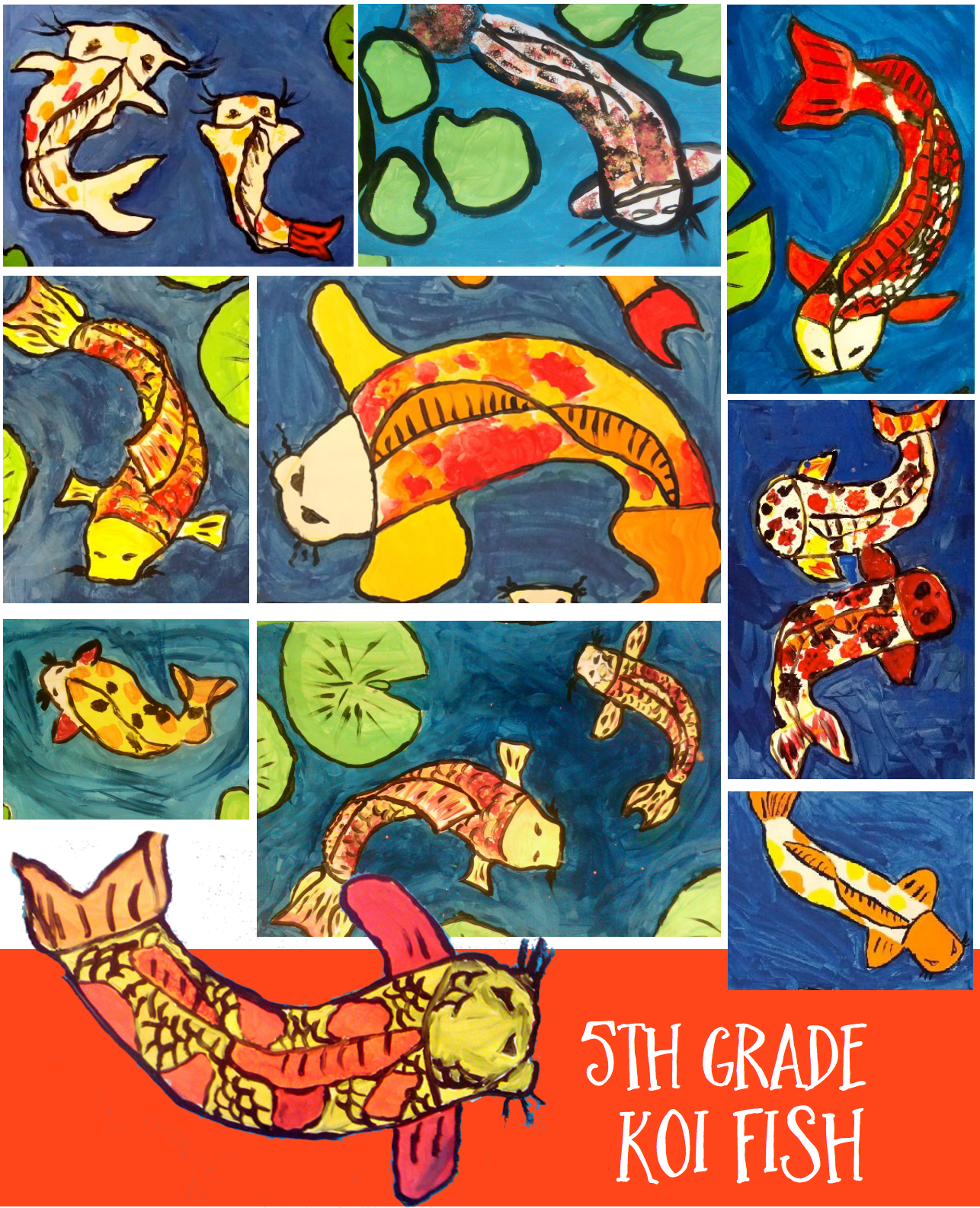 Asian bundle art project lesson for kids  - Koi Fish 5th graders