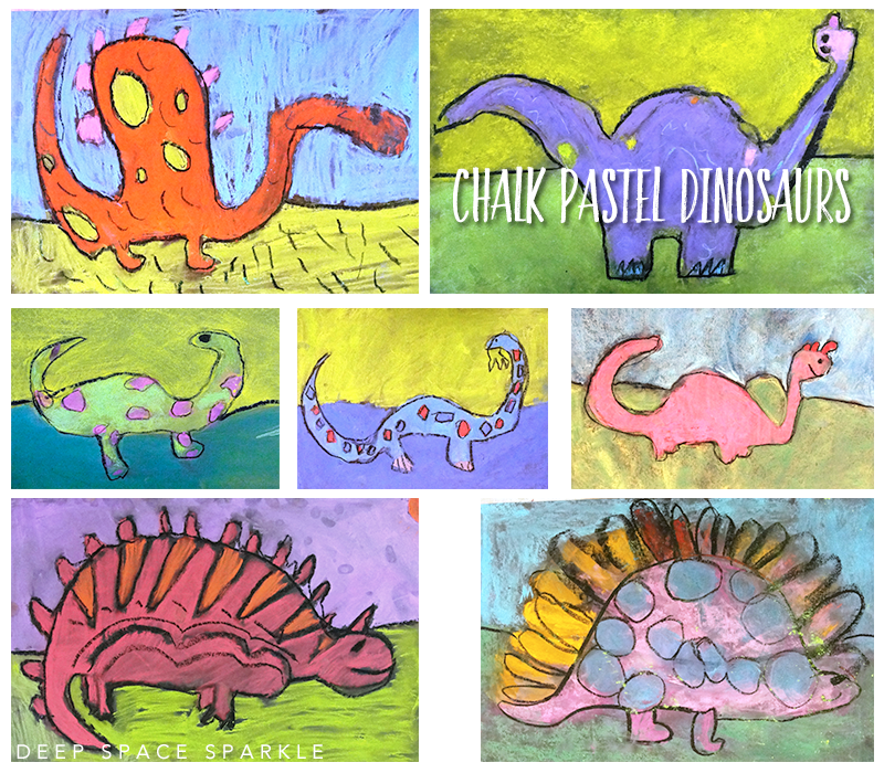 Dinosaur art project for kids: draw and color a dinosaur with chalk pastels