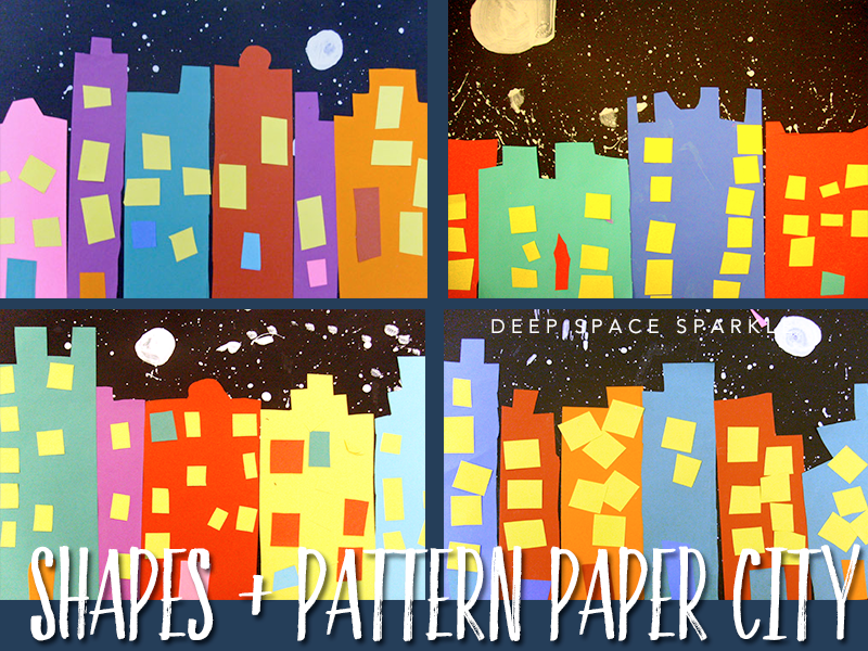 shapes and pattern paper city art project for Kindergarten