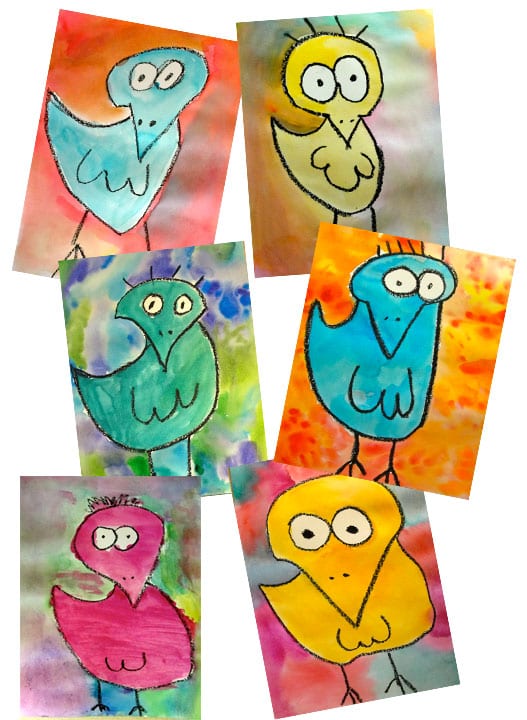 Kids draw and paint a simple bird inspired by American artist, James Rizzi.