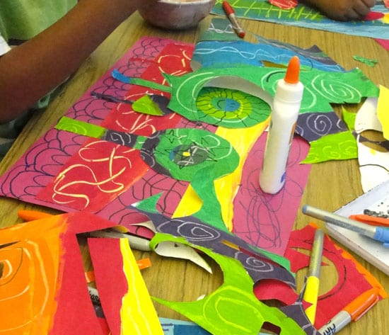 Hundertwasser art project for kids that teaches warm and cool colors plus pattern and line. 