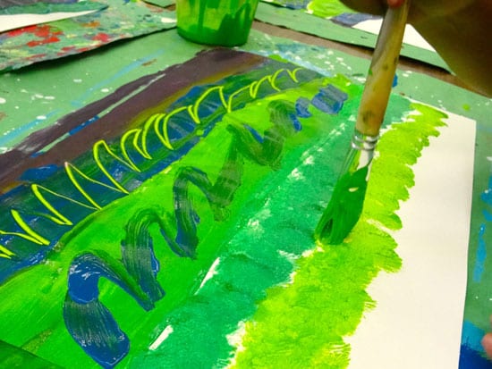 Hundertwasser art project for kids that teaches warm and cool colors plus pattern and line. 