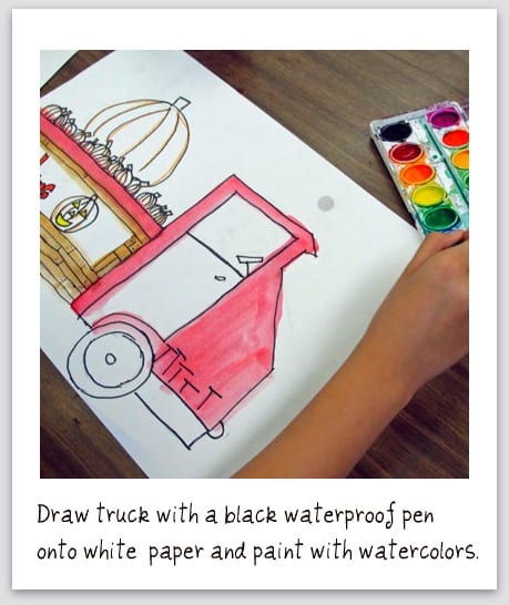 Draw truck with black waterproof pen onto white paper- step 1 how to draw a truck 