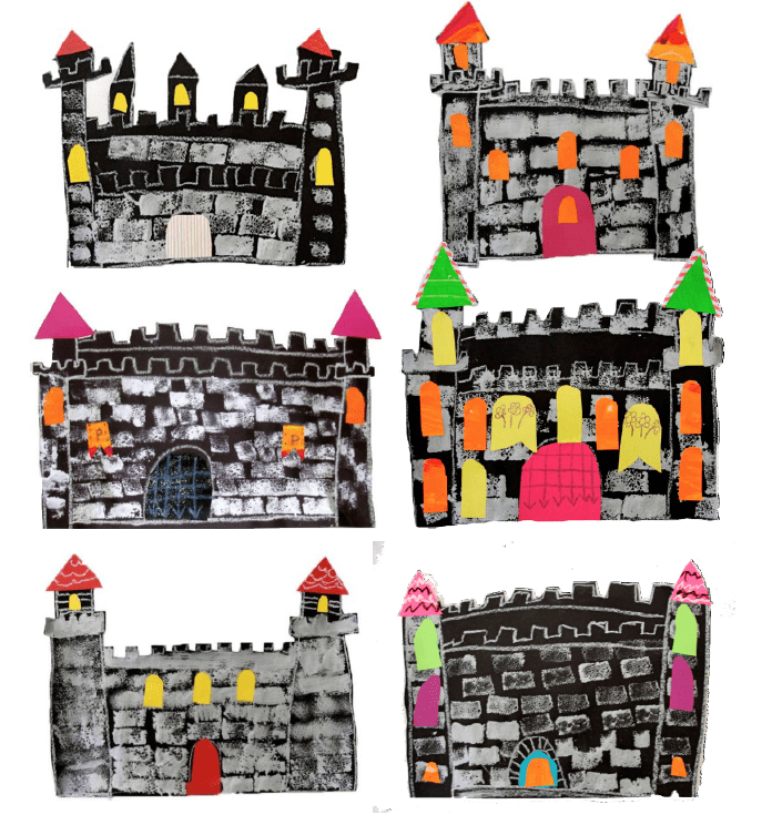 Easy stamped castle art project for kids