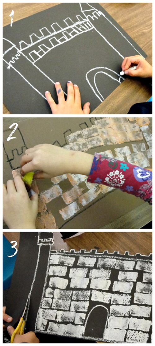 Step 1, 2,3- fairytale castle drawing 