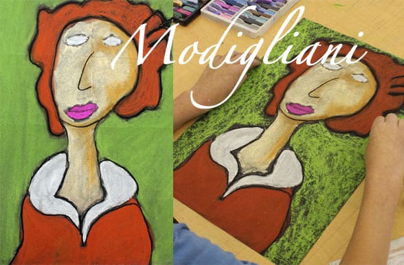 Kids use a simple drawing technique that results in these stunning Modigliani chalk portraits. One of my favorite art lessons.