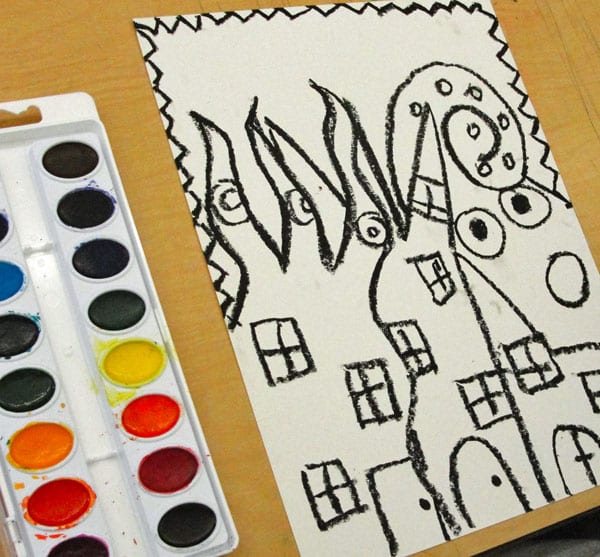 Kids draw and paint a funky cityscape inspired by American artist, James Rizzi.