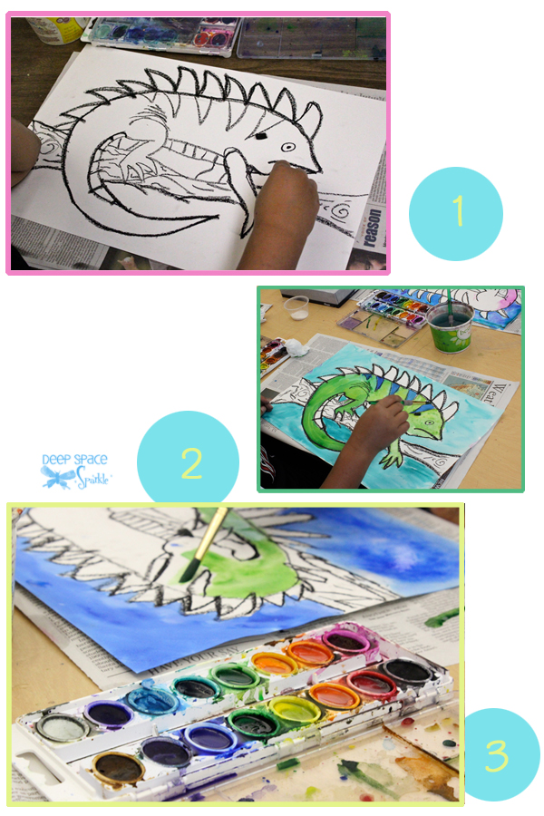 how-to-draw-an-iguana Steps 1, 2, and 3- watercolor iguana