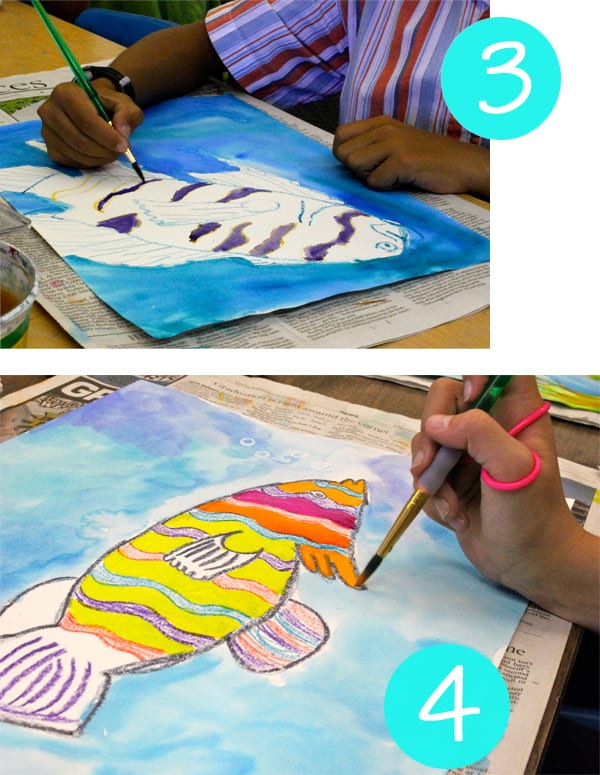 Step 3 and 4 Watercolor Resist Tropical Fish