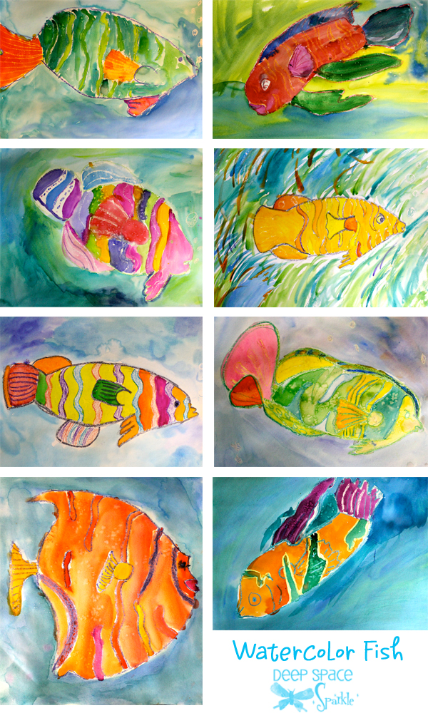 Watercolor Resist Tropical Fish | Deep Space Sparkle