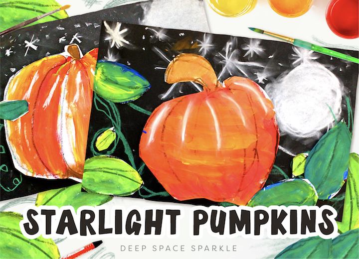 Starlight Pumpkins art projects for the fall season. Pumpkin lessons for students in the art room. Free drawing guides included!