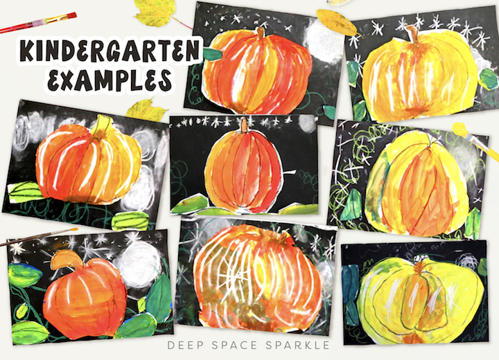 Starlight Pumpkins art projects for the fall season. Pumpkin lessons for students in the art room using easy supplies with kindergarteners