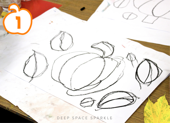 Starlight Pumpkins art projects for the fall season. Pumpkin lessons for students in the art room using easy supplies
