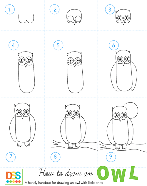 How to draw an owl steps- paper art