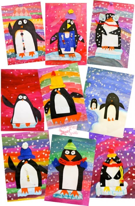 first grade penguins art project paper winter lessons