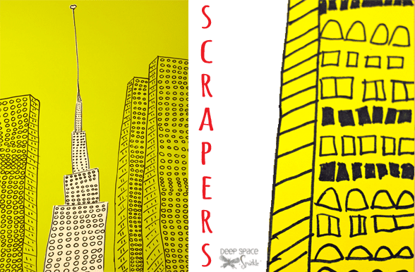 Inspired by Illustrator Marz Jr and pictures of New York skyscrapers, kids draw a retro line drawing
