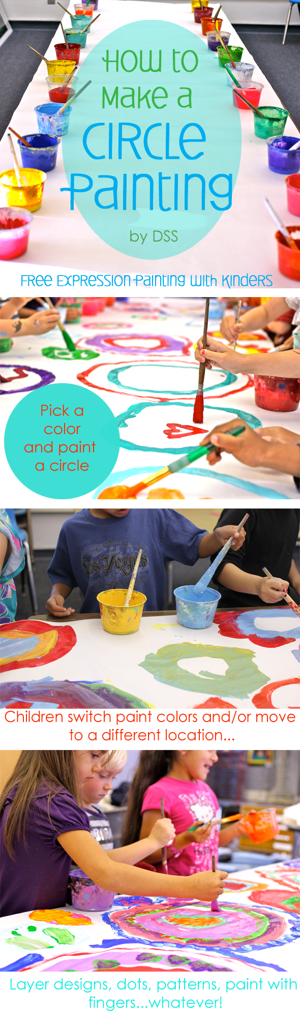  How to manage a group of twenty kids in a collaborative art project: circle painting project for kids