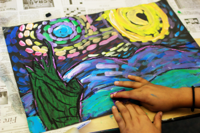 Using Van Gogh's Starry Night to teach children how to incorporate Movement in Art