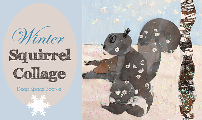 Kids paint a wintery background then cut a squirrel from painted paper. An easy winter art project for kids. Glitter optional!