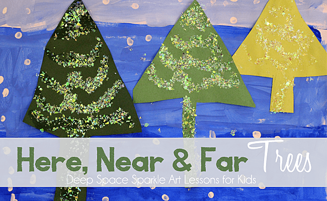 Inspired by the book, Once Upon a Northern Night, kids paint a snowy background and use the rules of color perspective to make a forest of glittery trees. 