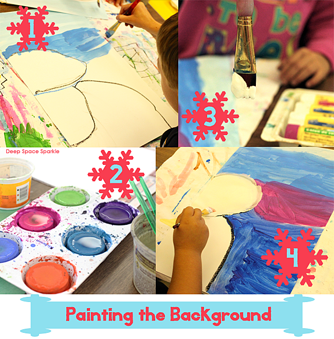 Kids draw a ¾ view snowman, paint shadows and decorate with paper. Makes a cute christmas or winter craft.