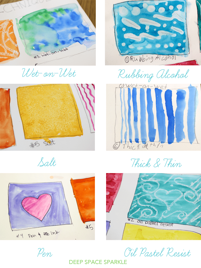 A practice lesson of watercolor techniques that helps kids prepare for more advanced watercolor art lessons A practice lesson of watercolor techniques that helps kids prepare for more advanced watercolor art lessons