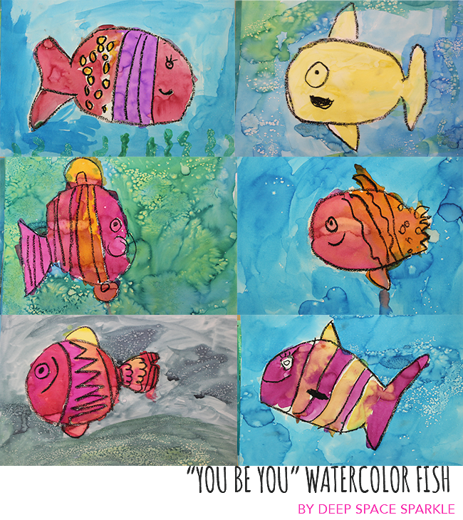 2nd grade Origami fish with watercolor background; 8.5 X 11; lesson by  art teacher: Susan …