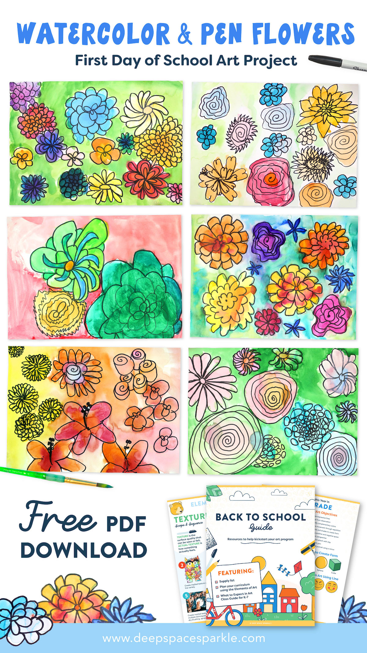 Watercolor Pen Flowers for the First Day of School