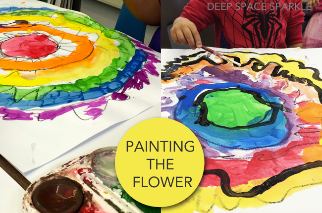 Rainbow flower art project teaches painting techniques, radial symmetry and the color wheel