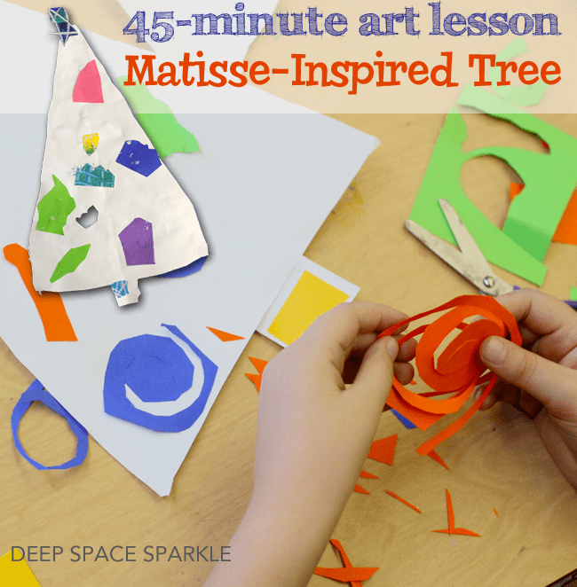 Kids create a Matisse-inspired Christmas tree. Quick and easy holiday craft project for boys and girls.