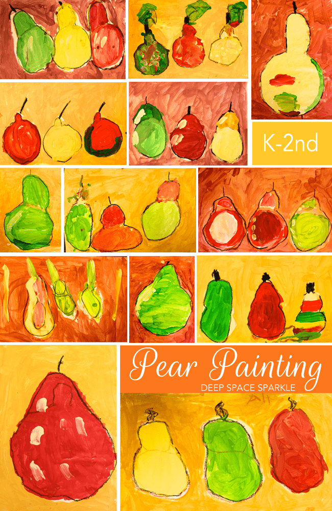 Kids paint a beautiful pear still-life observation painting. Kinder Gallery